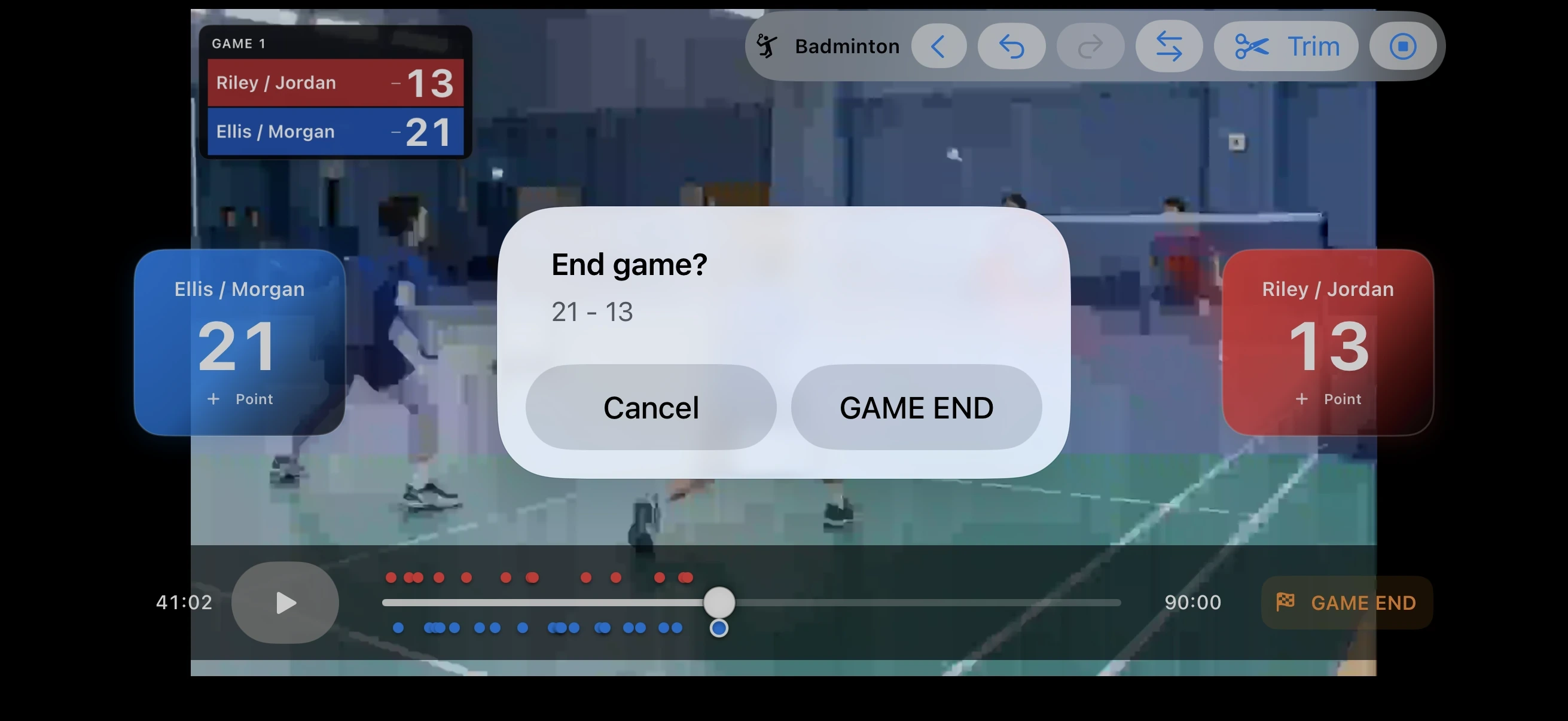 How to mark GAME end in Badminton