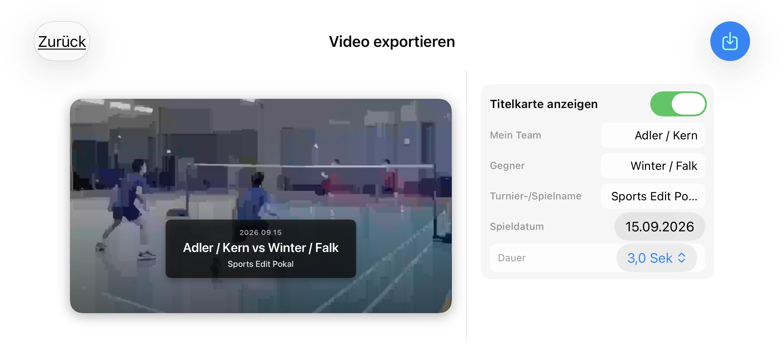 Badminton – Titelkarte hinzufügen