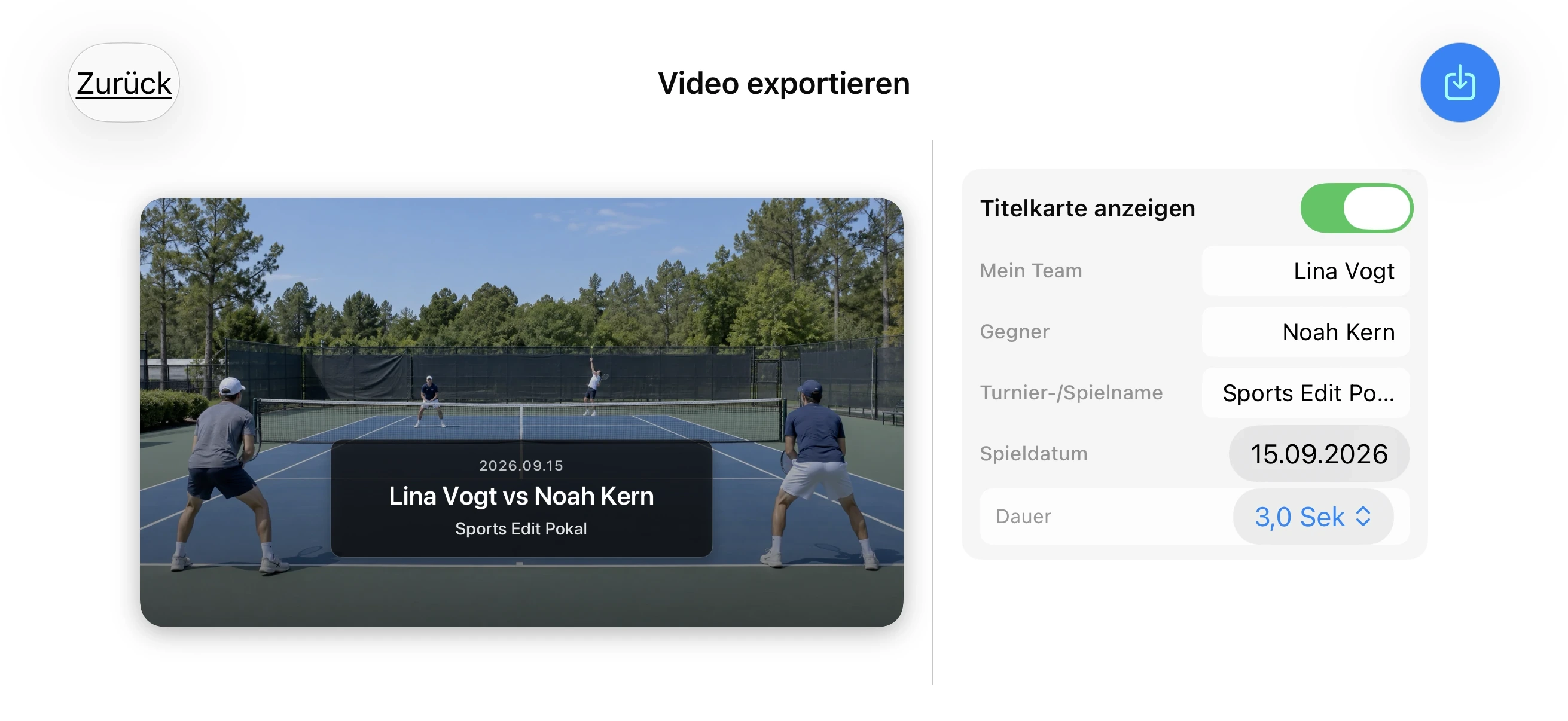 Tennis – Titelkarte hinzufügen