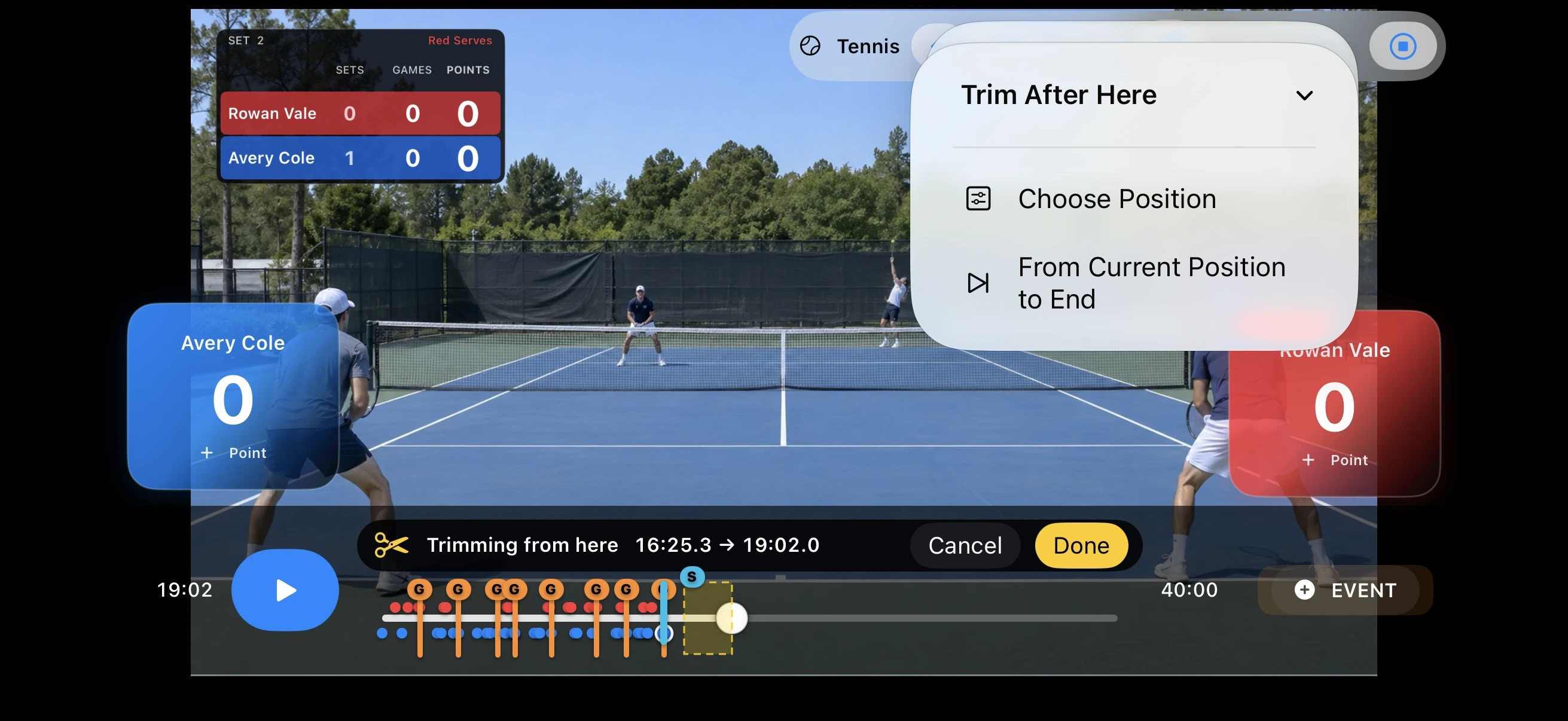 Tennis – Trim unwanted footage