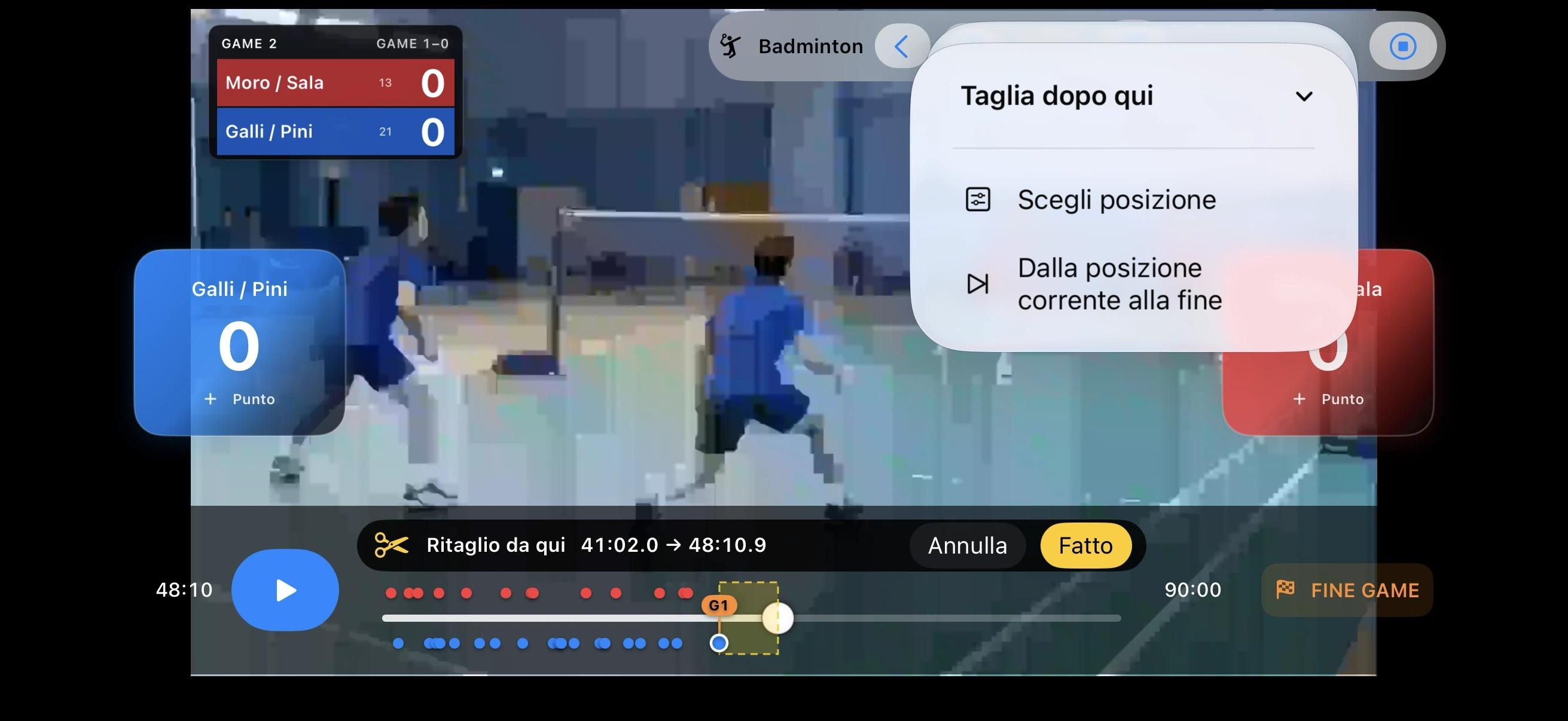Badminton – Couper les parties inutiles