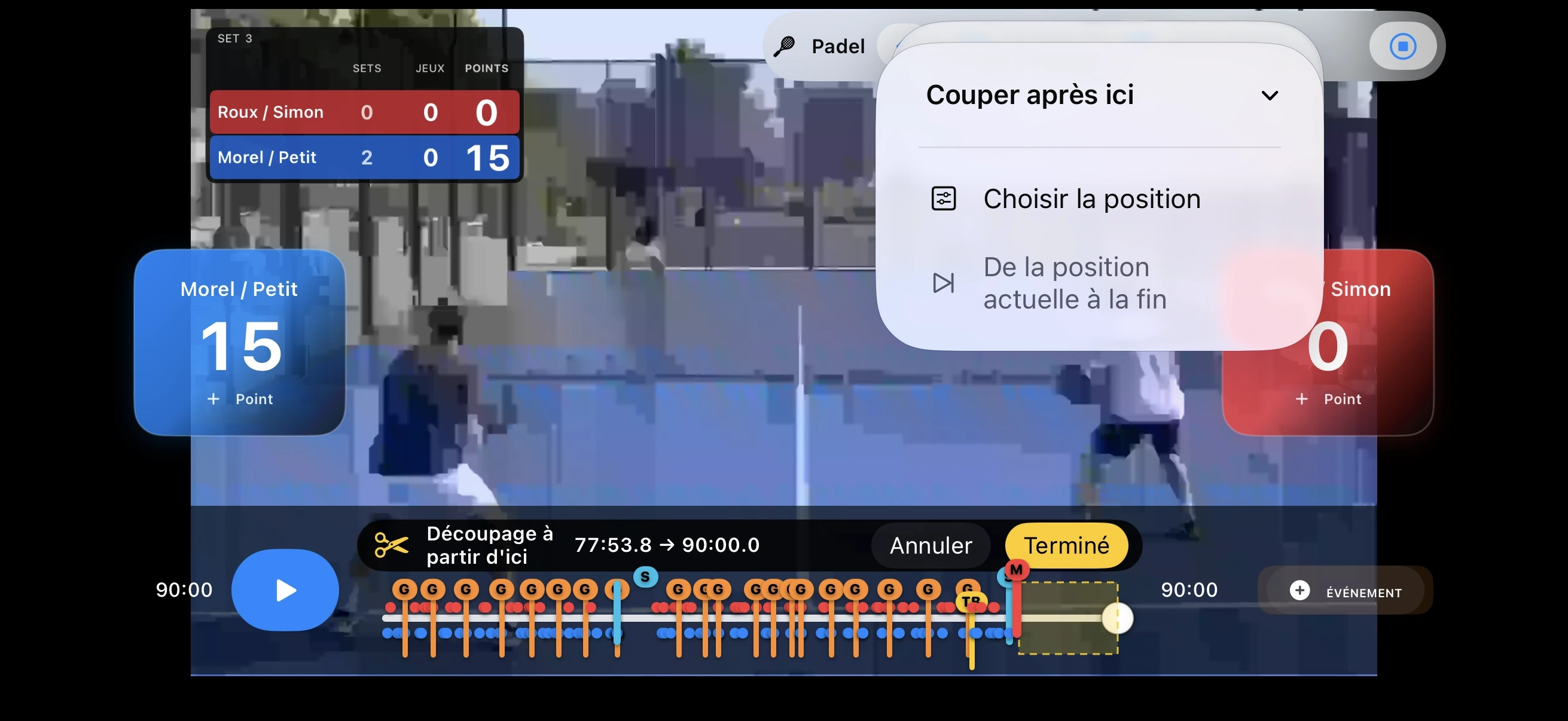 Padel – Couper les parties inutiles