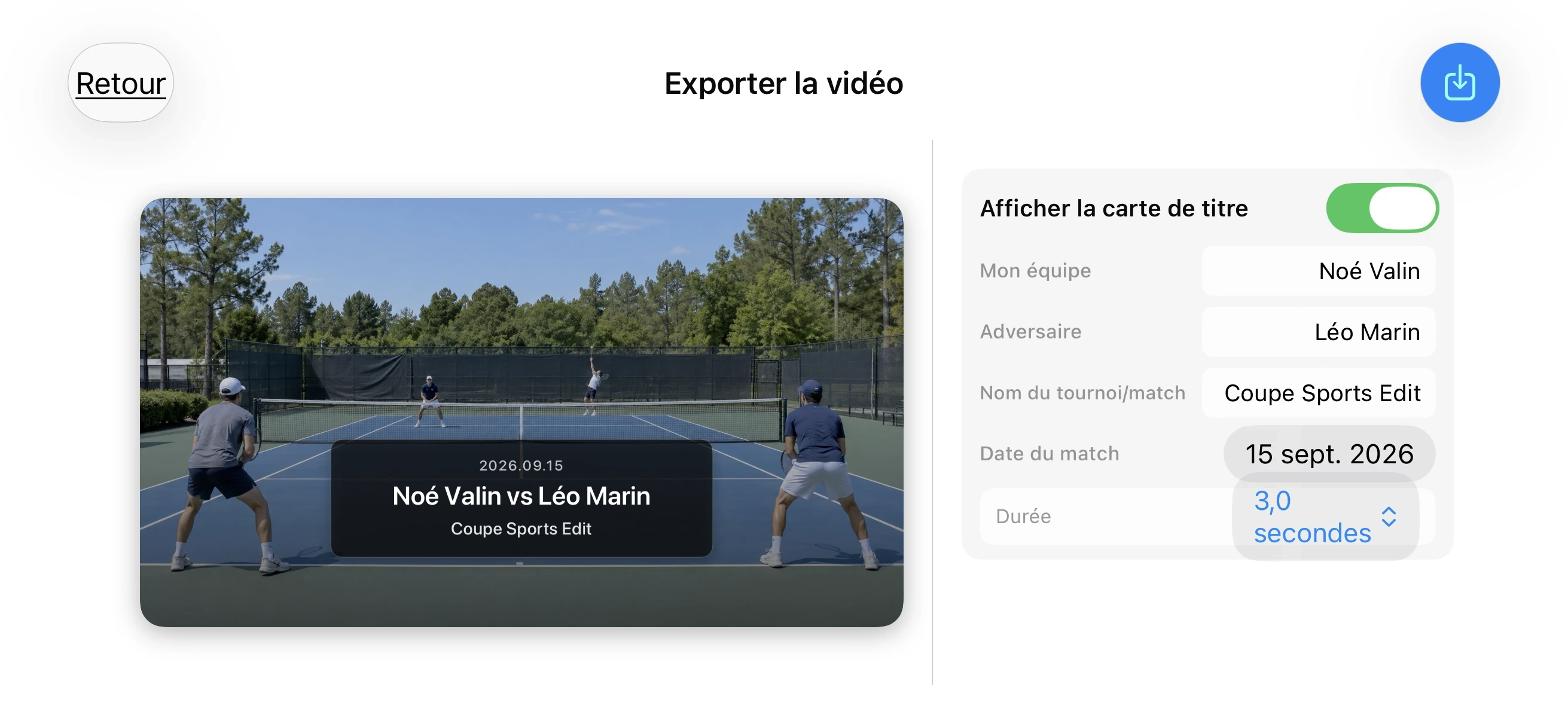 Tennis – Ajouter une carte de titre