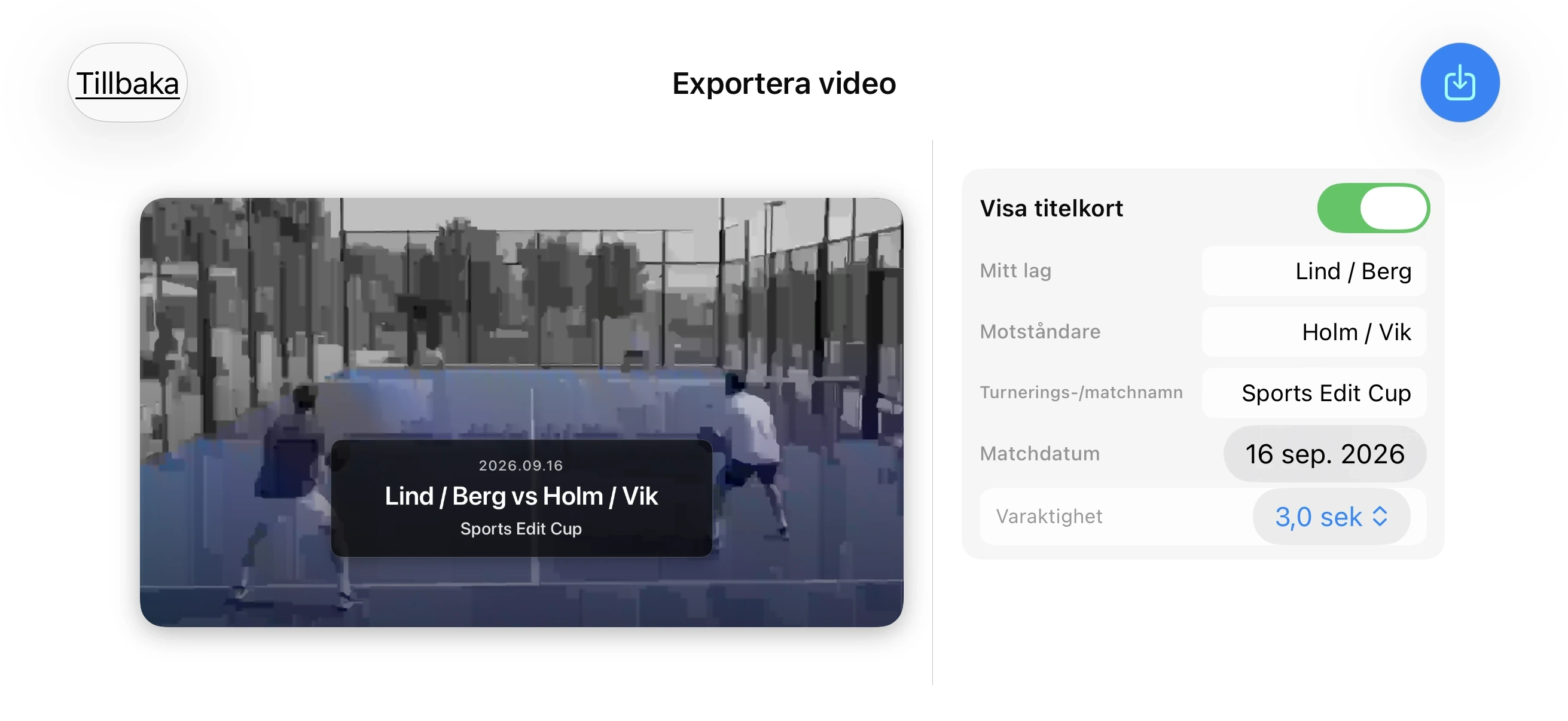 Padel – Lägg till ett titelkort