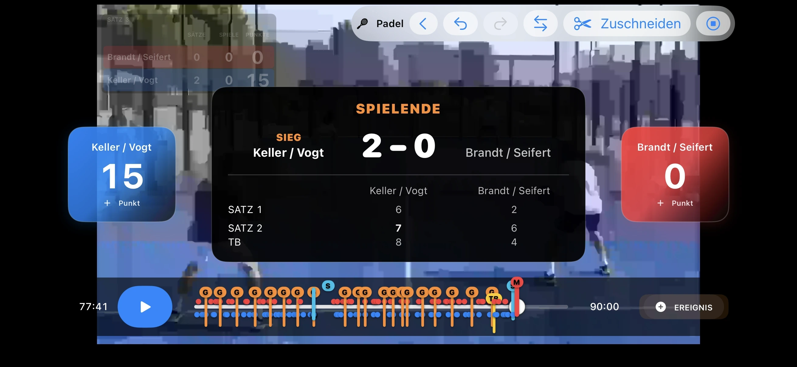 How to mark MATCH end in Padel