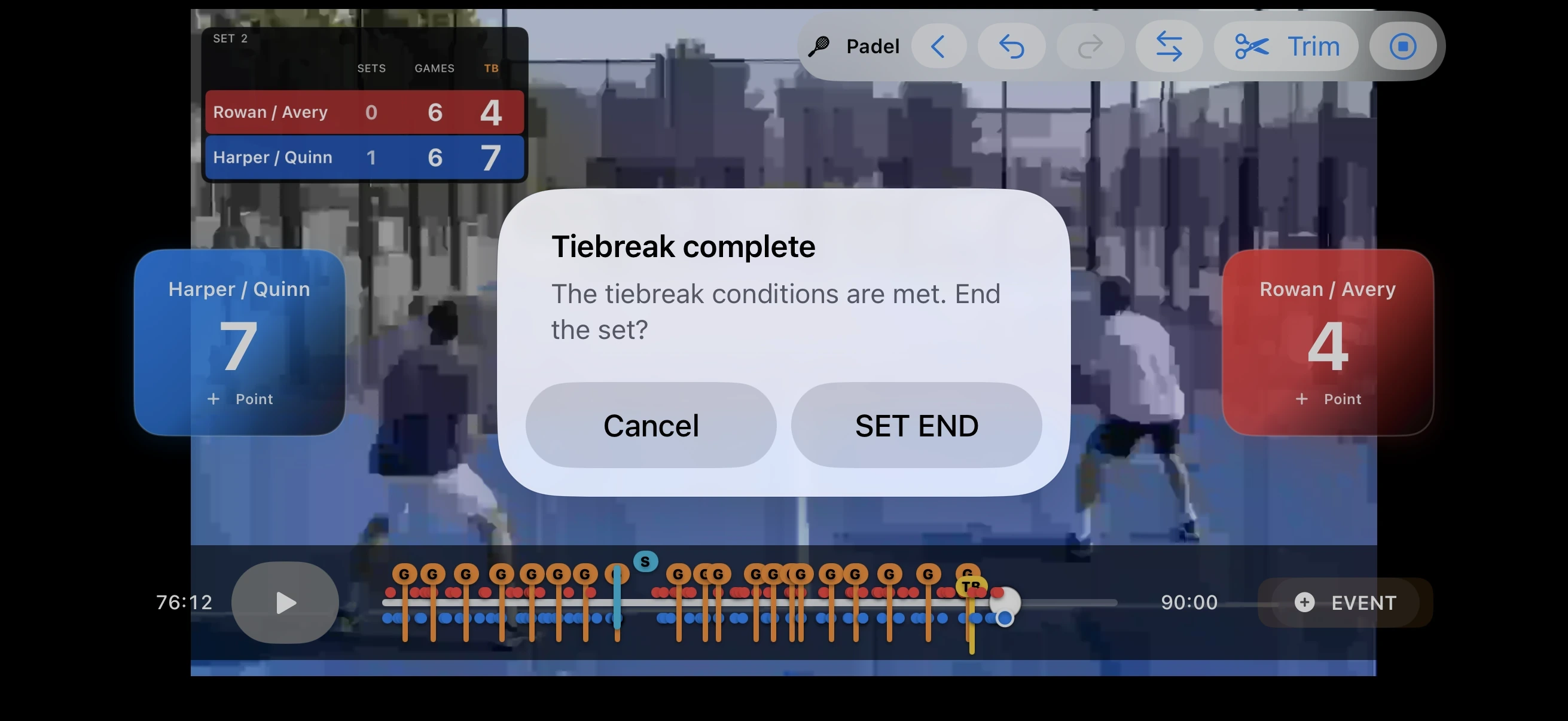 How to handle a tiebreak in Padel video scoring