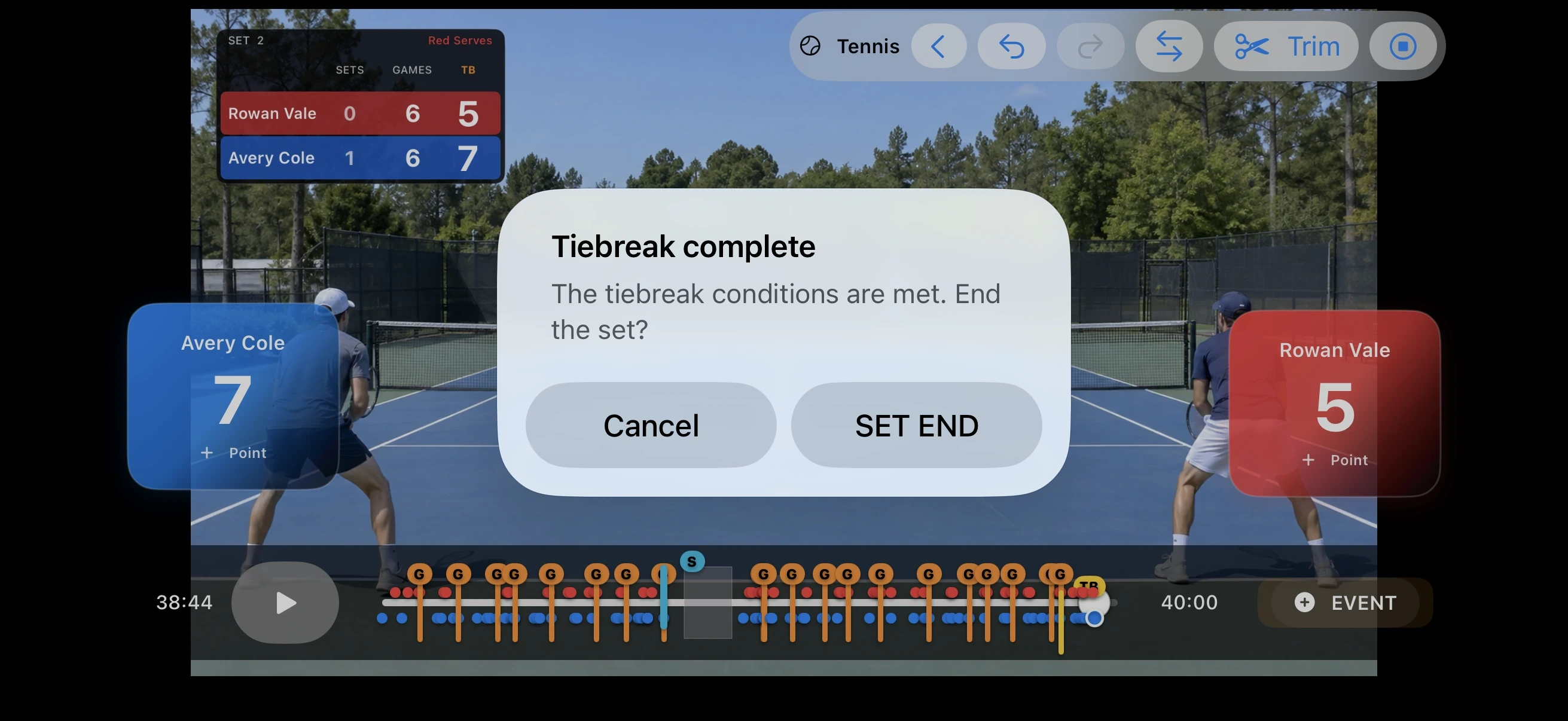 How to mark SET won in Tennis